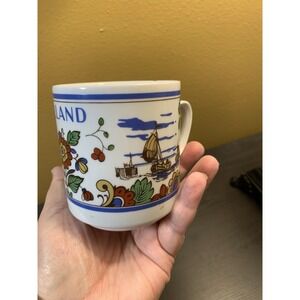 Delft IS Colorful Hand Painted Holland Earthenware Mug Windmill Flowers